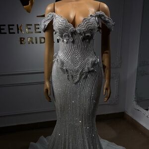 Elegant Silver Corset Wedding Gown